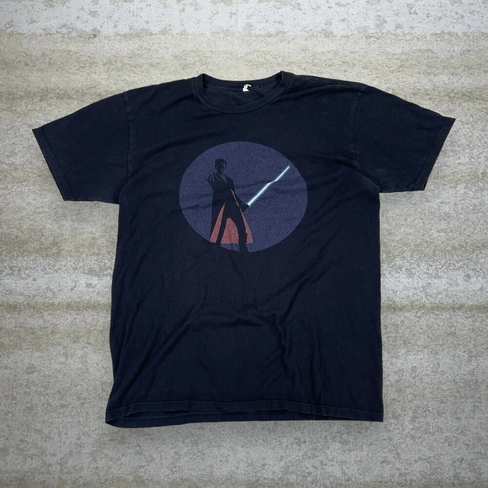 Vintage Y2K Star Wars Lightsaber Shirt Mens M Jet Black Cotton Short Sleeve